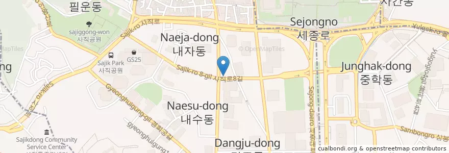 Mapa de ubicacion de KEB 하나은행(내자동 지점) 앞 en South Korea, Seoul, Jongno-Gu, Sajik-Dong.