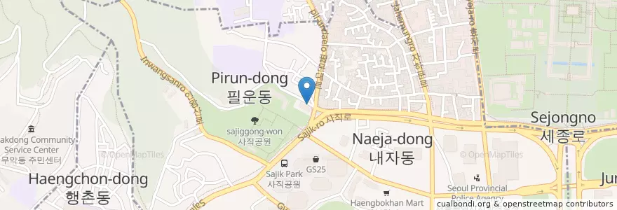 Mapa de ubicacion de 서울 자전거 따릉이 대여소 -사직동주민센터 en Güney Kore, Seul, 종로구, 사직동.