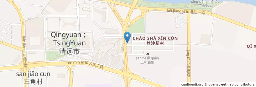 Mapa de ubicacion de 精灵游戏厅 en 中国, 広東省, 清遠市, 清城区 (Qingcheng), 洲心街办.