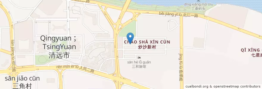 Mapa de ubicacion de 湘乡土餐馆 en 中国, 广东省, 清远市, 清城区, 洲心街办.
