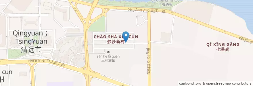 Mapa de ubicacion de 连州大排档 en 中国, 广东省, 清远市, 清城区, 洲心街办.