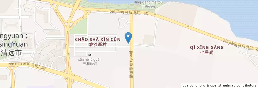 Mapa de ubicacion de 中国银行 en China, Guangdong, 清远市 (Qingyuan), 清城区 (Qingcheng), 洲心街办.