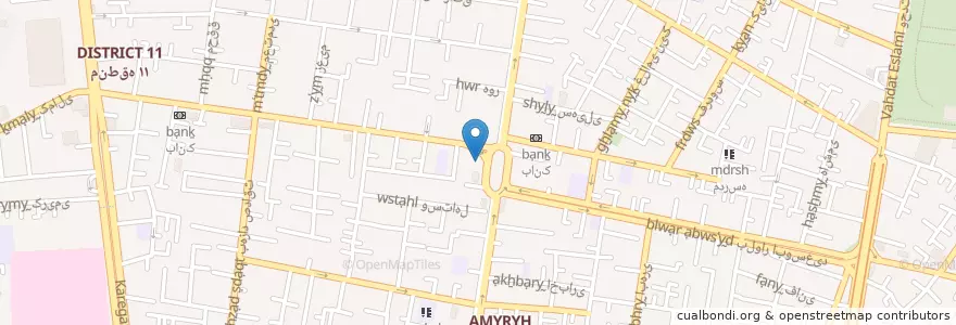 Mapa de ubicacion de دادسرا انقلاب ناحیه ۱۱ en イラン, テヘラン, شهرستان تهران, テヘラン, بخش مرکزی شهرستان تهران.