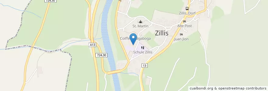 Mapa de ubicacion de Zahnarztpraxis Valschons en Швейцария, Граубюнден (Гризон), Хинтеррайн, Zillis-Reischen.