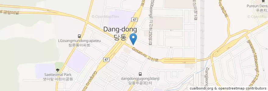 Mapa de ubicacion de 롯데리아 당동점 en Korea Selatan, Gyeonggi, 군포시, 당동, 군포1동, 군포2동.