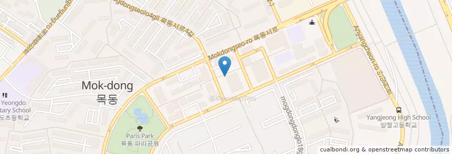 Mapa de ubicacion de 토다이 목동점 en Corée Du Sud, Séoul, 양천구, 양평동, 목5동.