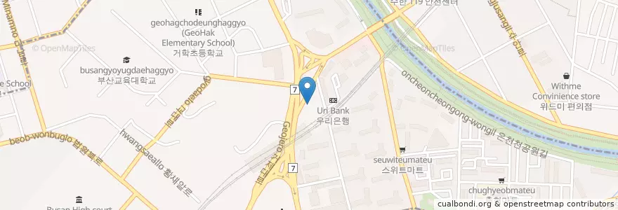 Mapa de ubicacion de 데일리빈 카페 en 大韓民国, 釜山, 東莱区, 巨堤洞.