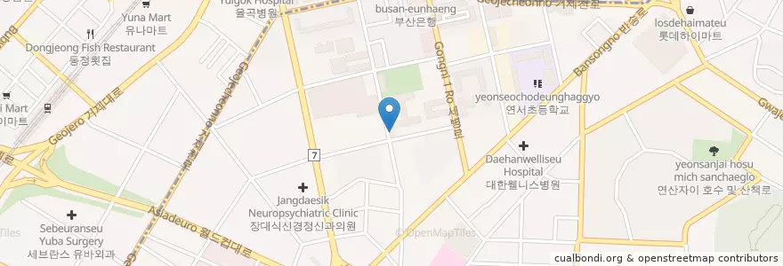 Mapa de ubicacion de 연산4동 우편취급국 en Corea Del Sur, Busan, 연제구, 거제동, 연산동.