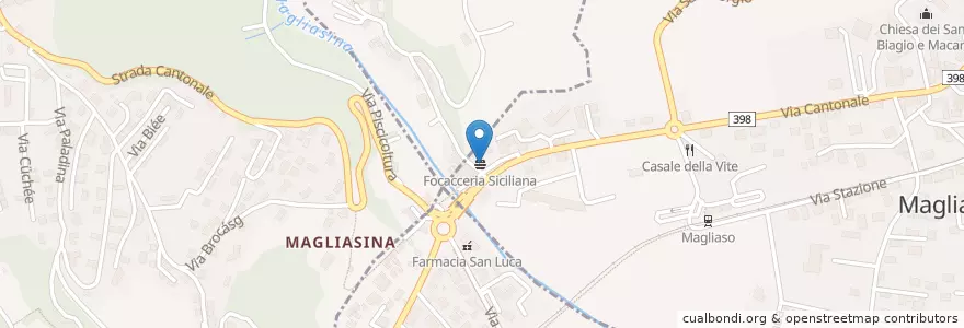 Mapa de ubicacion de Focacceria Siciliana en Schweiz, Tessin, Bezirk Lugano, Circolo Della Magliasina, Magliaso.