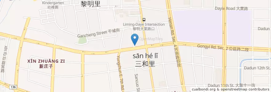 Mapa de ubicacion de 凱恩斯岩燒餐廳 en Taiwán, Taichung, 南屯區.