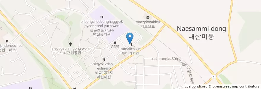 Mapa de ubicacion de 투마리치킨 en Südkorea, Gyeonggi-Do, 오산시.