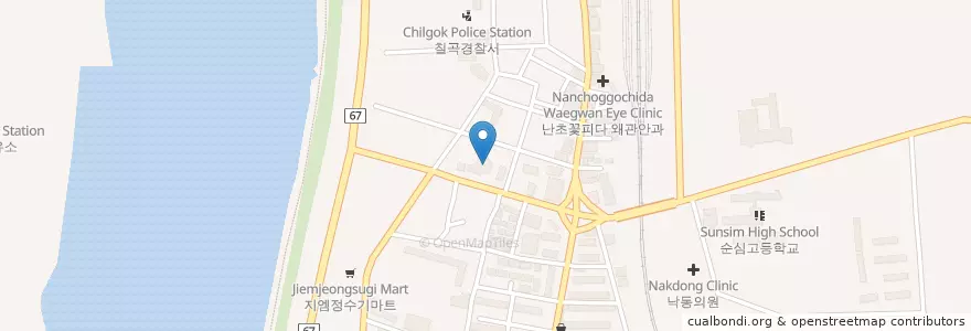 Mapa de ubicacion de 천주교 왜관성당 en Südkorea, Gyeongsangbuk-Do, 칠곡군.