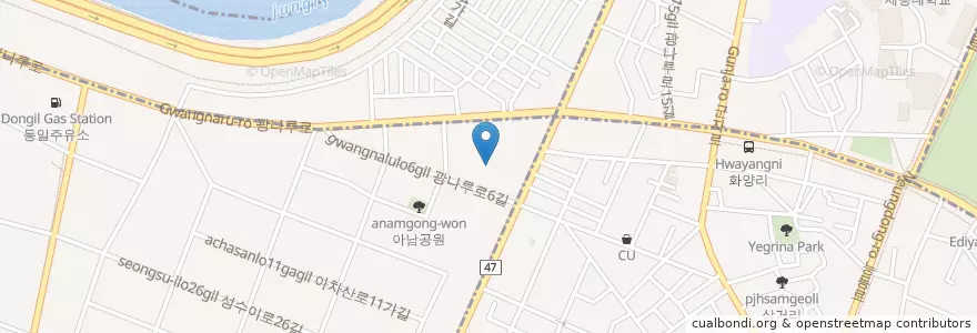 Mapa de ubicacion de 카페자스 성수점 en Güney Kore, Seul, 성동구, 광진구, 성수2가3동.