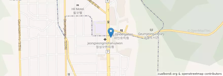 Mapa de ubicacion de 범어연합치과 en 대한민국, 부산, 금정구, 남산동.