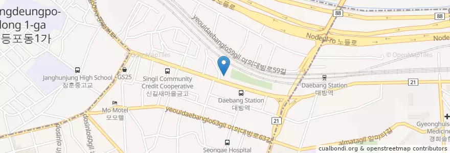 Mapa de ubicacion de GS 보라주유소 en South Korea, Seoul, Yeongdeungpo-Gu, Singil 1(Il)-Dong.