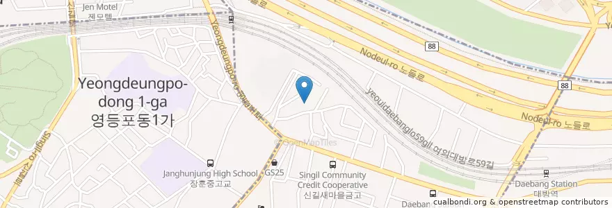 Mapa de ubicacion de 우리은행(Woori Bank) en Республика Корея, Сеул, 영등포구, 신길1동.