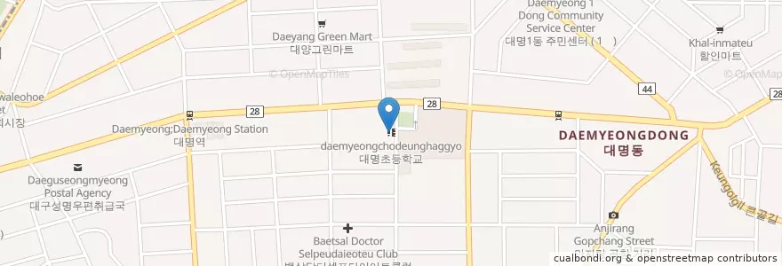 Mapa de ubicacion de 대명초등학교 en Corée Du Sud, Daegu, 남구, 대명동.