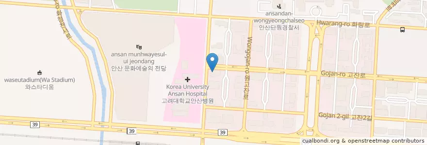 Mapa de ubicacion de 기업은행 en 대한민국, 경기도, 안산시, 단원구.