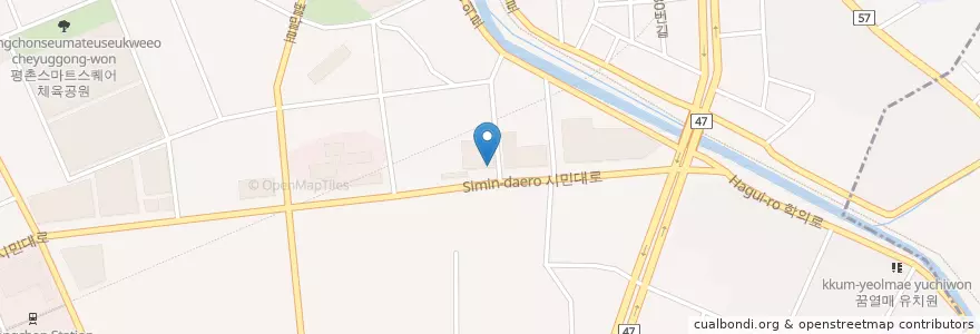 Mapa de ubicacion de 국민은행 en كوريا الجنوبية, 경기도, 안양시, 동안구, 관양동.