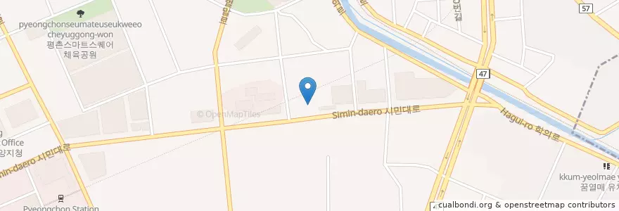Mapa de ubicacion de 소야 안양평촌점 en Zuid-Korea, Gyeonggi-Do, 안양시, 동안구, 관양동.
