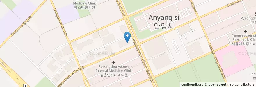 Mapa de ubicacion de 칸지고고 en Corée Du Sud, Gyeonggi, 안양시, 동안구.