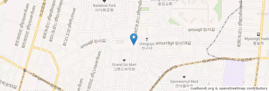 Mapa de ubicacion de 구의 중앙교회 en Республика Корея, Сеул, 강동구, 암사동, 암사1동.