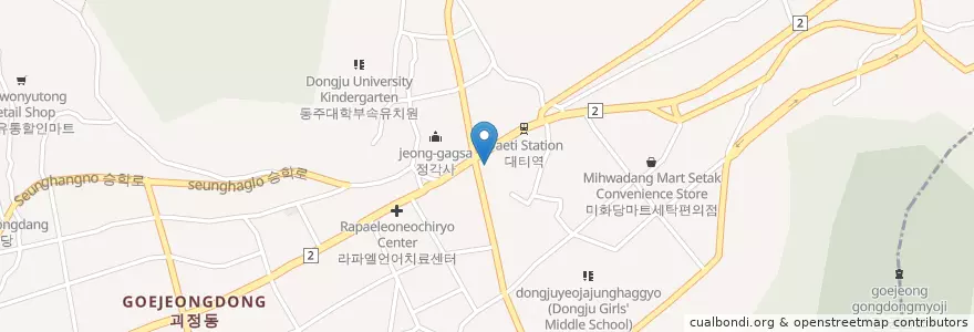Mapa de ubicacion de 한빛약국 en 대한민국, 부산, 사하구, 괴정동.