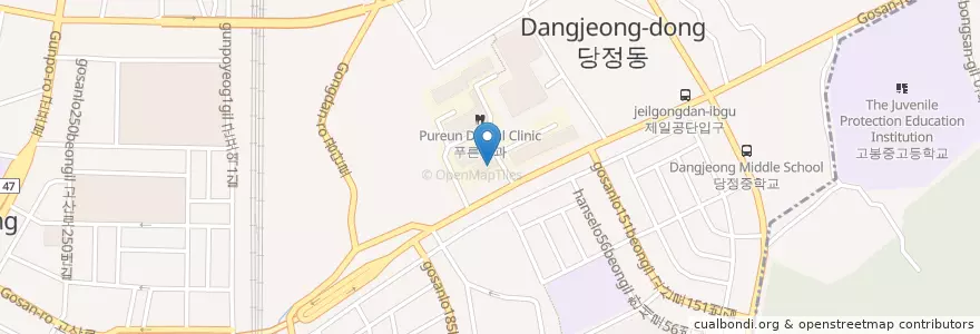 Mapa de ubicacion de IBK기업은행 군포공단지점 en Südkorea, Gyeonggi-Do, 군포시, 군포1동.
