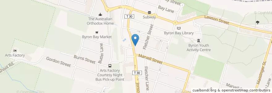 Mapa de ubicacion de Byron Bay Community Centre en オーストラリア, ニューサウスウェールズ, Byron Shire Council.