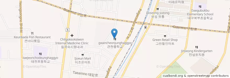 Mapa de ubicacion de 관천중학교 en South Korea, Daegu, Buk-Gu, Taejeon-Dong.