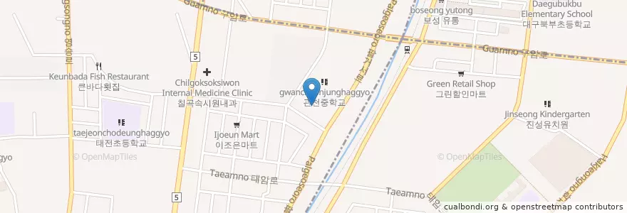 Mapa de ubicacion de 관천초등학교 en 大韓民国, 大邱, 北区, 태전동.