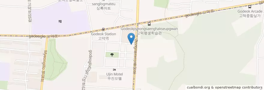 Mapa de ubicacion de Starbucks en Südkorea, Seoul, 강동구, 명일동, 명일2동.