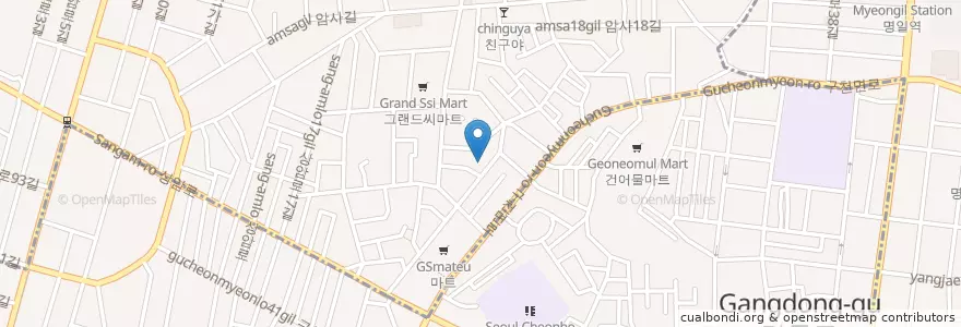 Mapa de ubicacion de 신현교회 en 大韓民国, ソウル, 江東区, 천호동, 암사1동.
