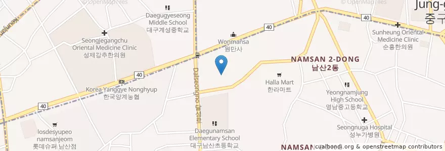 Mapa de ubicacion de Senam Church en South Korea, Daegu, Jung-Gu.