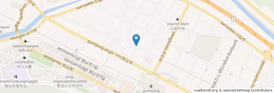 Mapa de ubicacion de 구미새마을중앙시장 en 대한민국, 경상북도, 구미시.