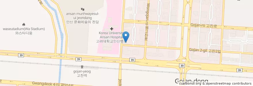 Mapa de ubicacion de SK주유소 en Korea Selatan, Gyeonggi, 안산시, 단원구.