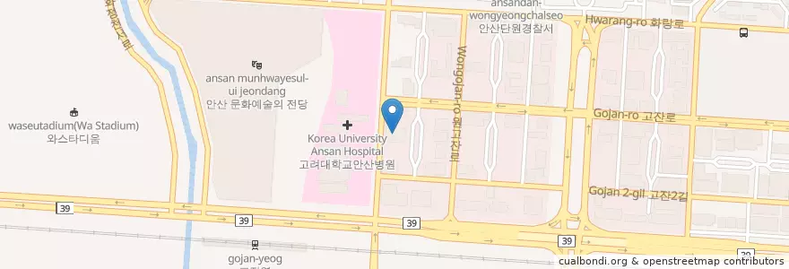 Mapa de ubicacion de 하나은행 en 대한민국, 경기도, 안산시, 단원구.