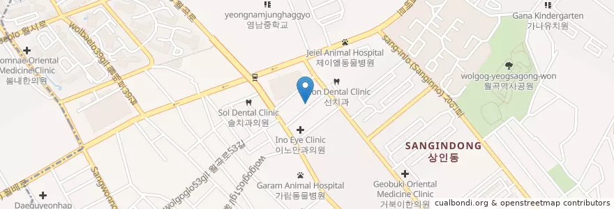 Mapa de ubicacion de 지브라스테이크 en 대한민국, 대구, 달서구, 상인동.