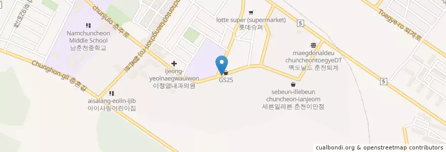 Mapa de ubicacion de 강남교회 en Coreia Do Sul, Gangwon.