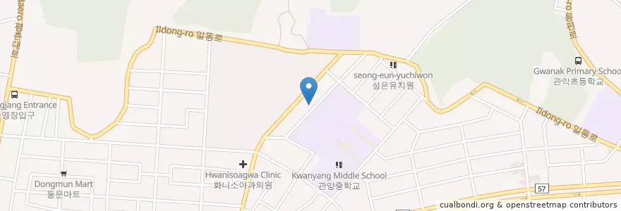 Mapa de ubicacion de 대광교회 en South Korea, Gyeonggi-Do, Anyang-Si, 동안구, 관양동.