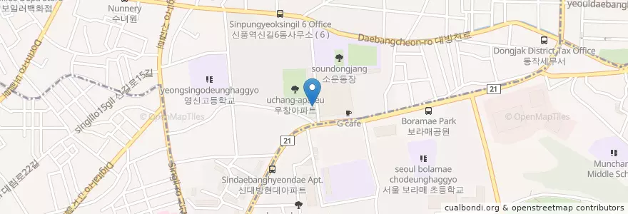 Mapa de ubicacion de 파리바게트 en Coreia Do Sul, Seul, 영등포구, 동작구, 신길6동.
