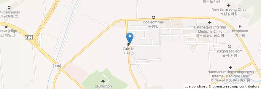 Mapa de ubicacion de 옛날장터치킨 en 대한민국, 경기도, 파주시, 금촌1동.