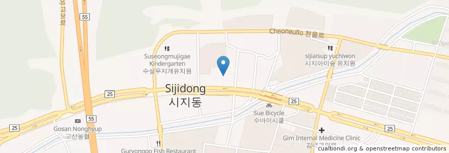 Mapa de ubicacion de 고산2동 주민센터 en Zuid-Korea, Daegu, 수성구, 고산동.