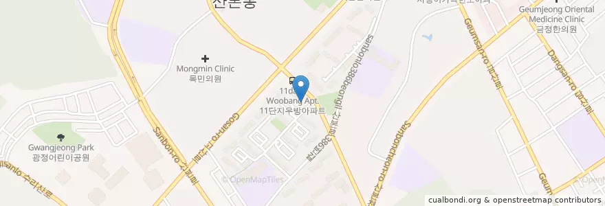Mapa de ubicacion de 산본유치원 en کره جنوبی, گیونگی-دو, 군포시, 산본2동, 광정동.