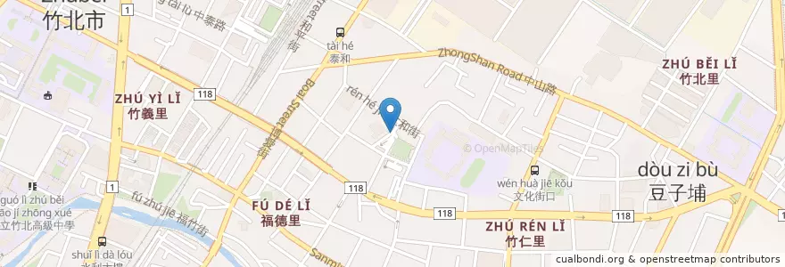 Mapa de ubicacion de 正氣亭 en Taiwán, Provincia De Taiwán, Condado De Hsinchu, 竹北市.
