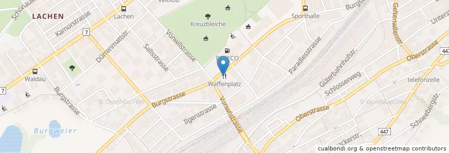 Mapa de ubicacion de Waffenplatz en Schweiz, Sankt Gallen, Wahlkreis St. Gallen, St. Gallen.