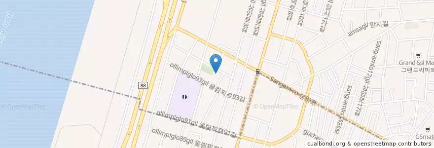 Mapa de ubicacion de 한빛교회 en Corea Del Sud, Seul, 강동구, 천호동, 천호2동, 암사2동.