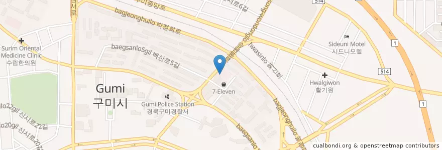 Mapa de ubicacion de 구미비전교회 en 대한민국, 경상북도, 구미시.