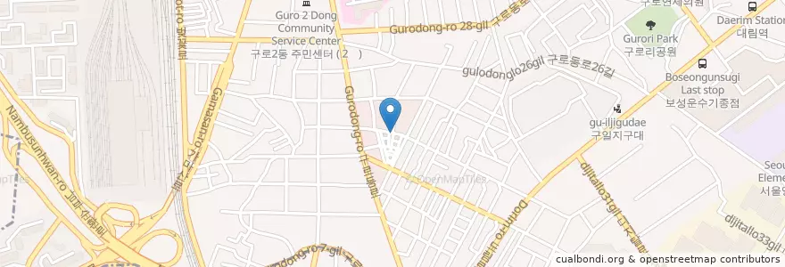 Mapa de ubicacion de 구로시장 영프라쟈 입구 en Südkorea, Seoul, 구로구, 구로2동, 구로4동.