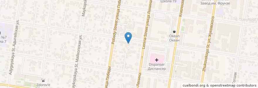 Mapa de ubicacion de Россельхозбанк en Russia, Distretto Federale Meridionale, Territorio Di Krasnodar, Adighezia, Городской Округ Майкоп.